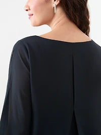Petite 3/4 Sleeve Stud Detail Relaxed Fit Blouse