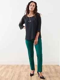 Petite 3/4 Sleeve Stud Detail Relaxed Fit Blouse