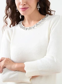 Petite 3/4 Sleeve Jeweled Pullover