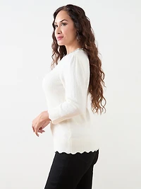 Petite 3/4 Sleeve Jeweled Pullover