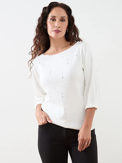 Petite 3/4 Sleeve Rhinestone Sweater