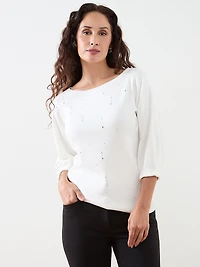 Petite 3/4 Sleeve Rhinestone Sweater