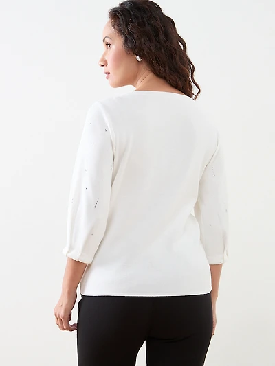 Petite 3/4 Sleeve Rhinestone Sweater