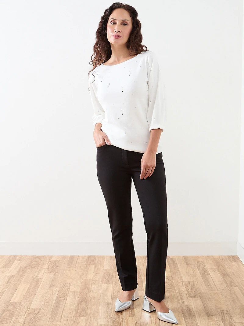 Petite 3/4 Sleeve Rhinestone Sweater