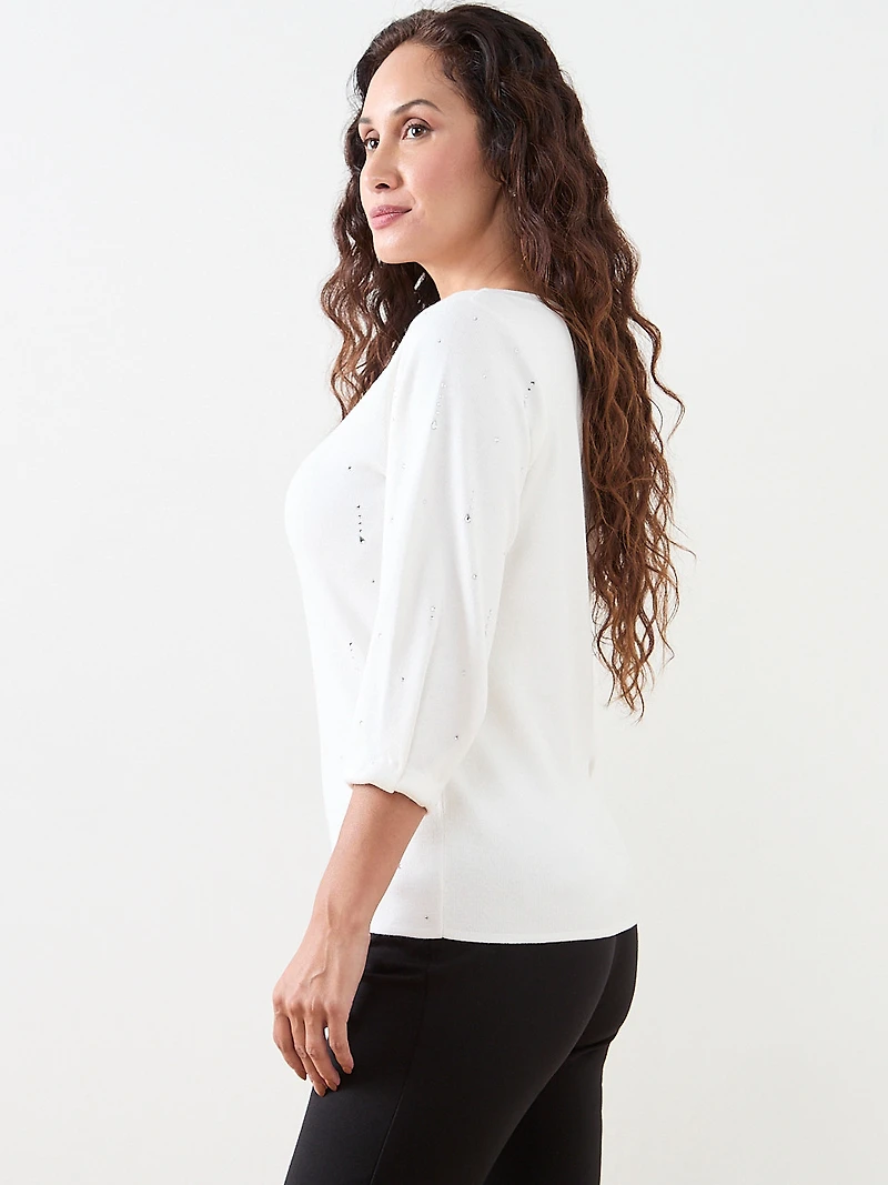 Petite 3/4 Sleeve Rhinestone Sweater