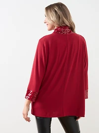Petite 3/4 Sleeve Sequin Edge Trim Cardigan