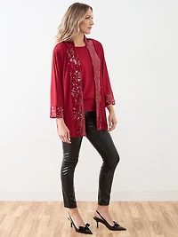 Petite 3/4 Sleeve Sequin Edge Trim Cardigan