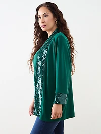 Petite 3/4 Sleeve Sequin Trim Cardigan