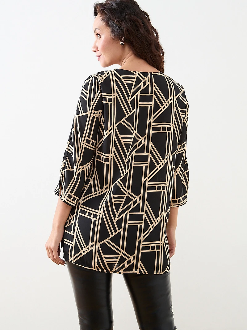 Petite 3/4 Sleeve Sequin Trim Tunic