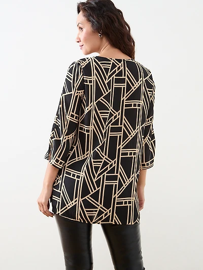 Petite 3/4 Sleeve Sequin Trim Tunic