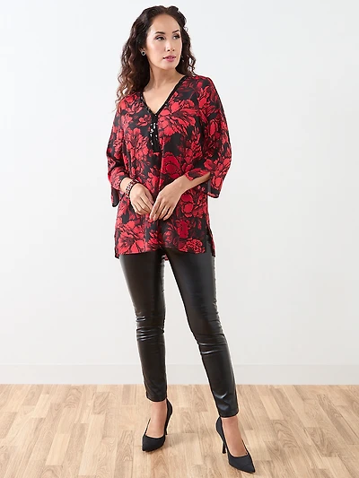Petite 3/4 Sleeve Sequin-Trimmed Tunic