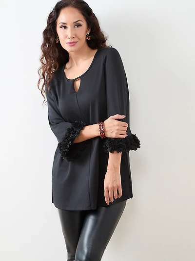 Petite 3/4 Sleeve Tunic with Rosettes
