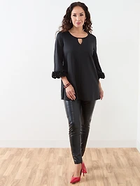 Petite 3/4 Sleeve Tunic with Rosettes