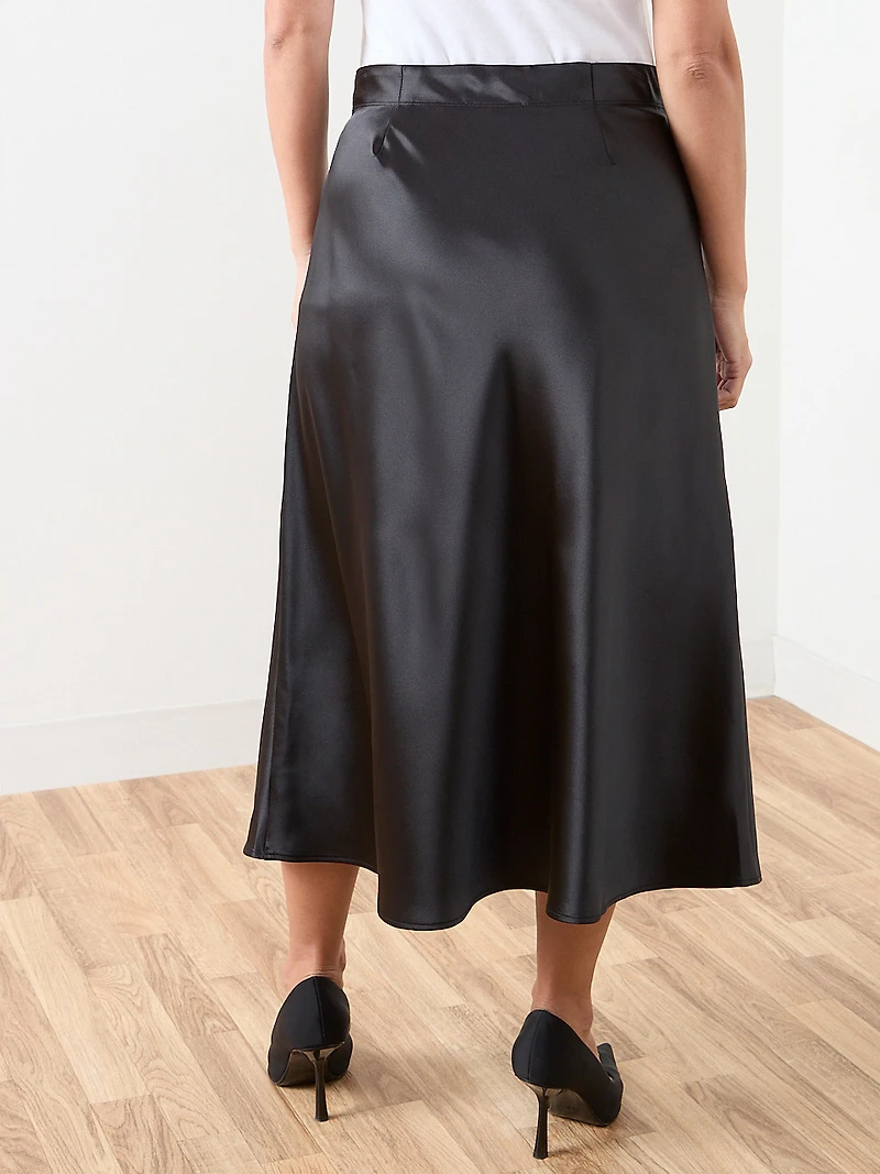 Petite Black Satin Bias Cut Skirt
