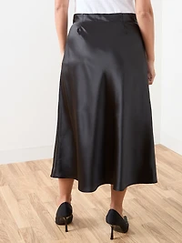 Petite Black Satin Bias Cut Skirt
