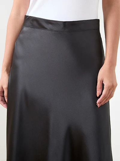 Petite Black Satin Bias Cut Skirt