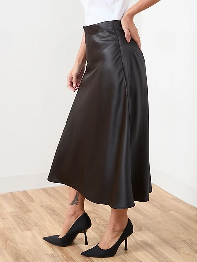 Petite Black Satin Bias Cut Skirt