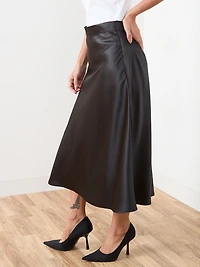 Petite Black Satin Bias Cut Skirt