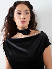 Petite Cap Sleeve Velvet Top with Choker