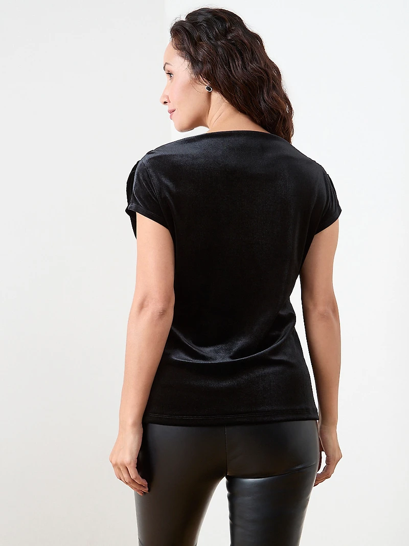 Petite Cap Sleeve Velvet Top with Choker