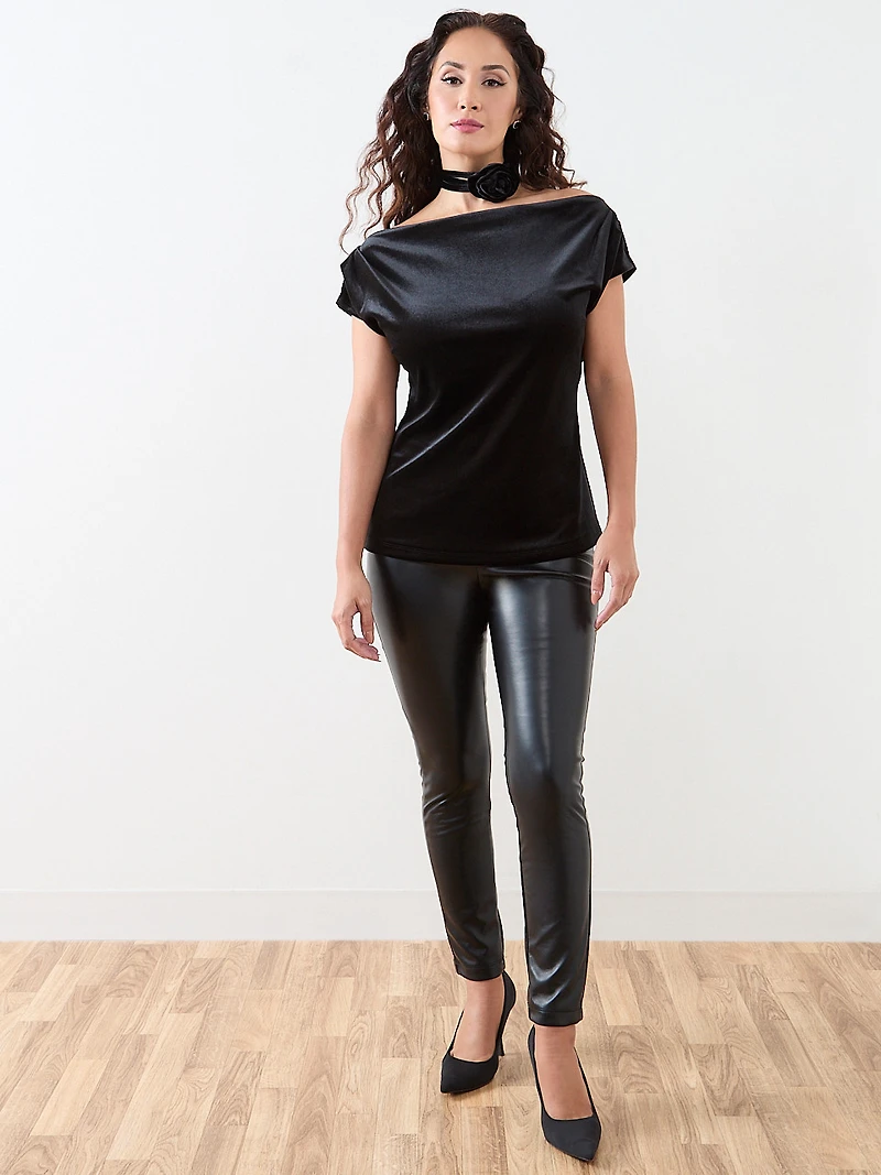 Petite Cap Sleeve Velvet Top with Choker