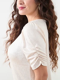 Petite Foil Print Top with Ruched Elbow Sleeves