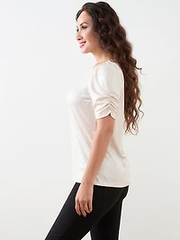 Petite Foil Print Top with Ruched Elbow Sleeves