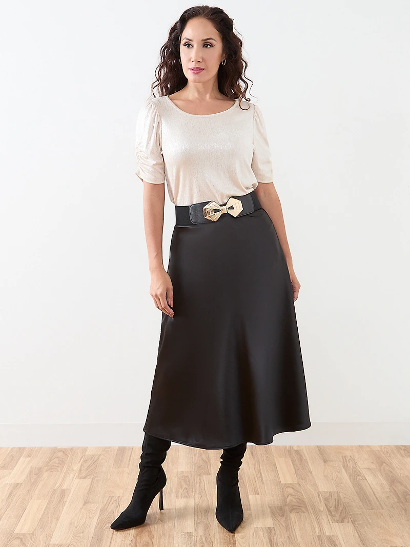 Petite Foil Print Top with Ruched Elbow Sleeves