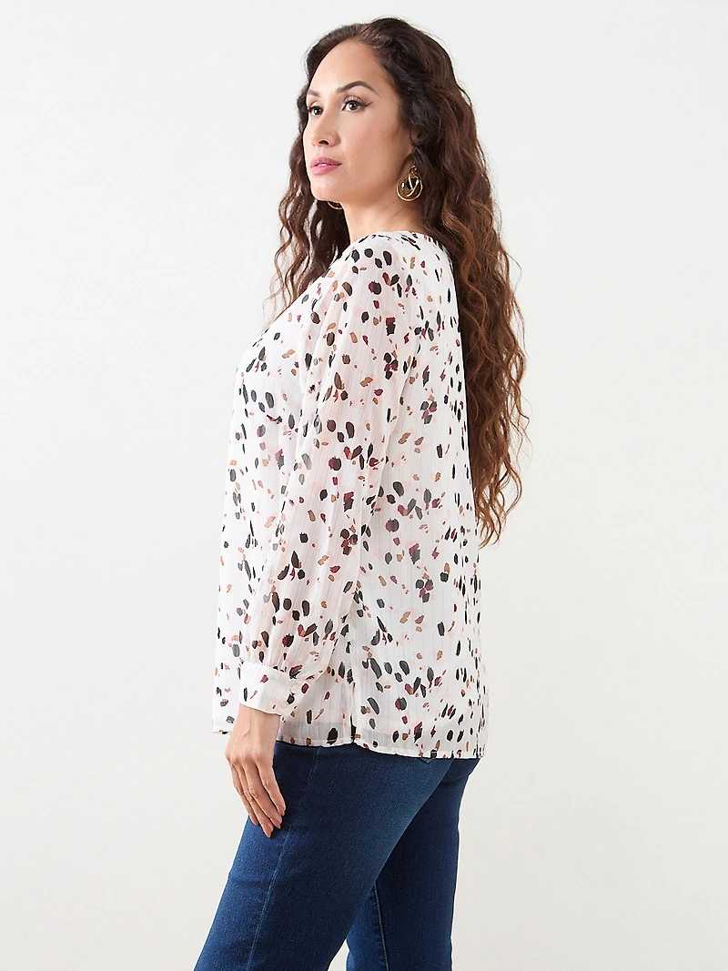 Petite Long Sleeve Button-Cuff Chiffon Blouse