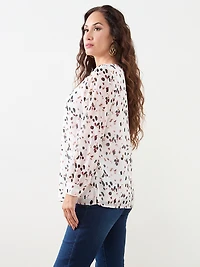 Petite Long Sleeve Button-Cuff Chiffon Blouse