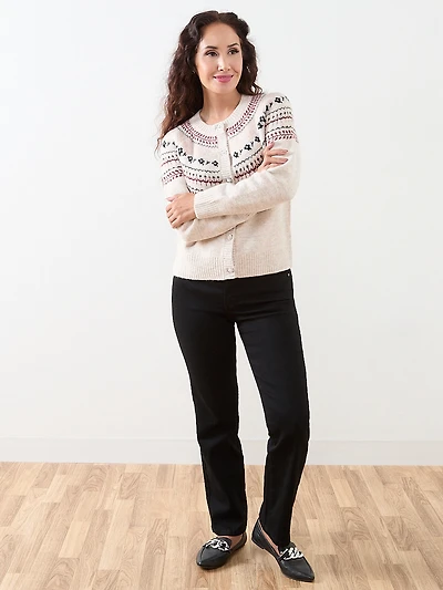 Petite Long Sleeve Fairisle Cardigan Sweater