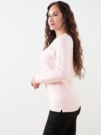 Petite Long Sleeve Rhinestone Ottoman Sweater