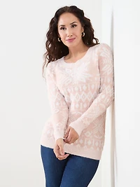 Petite Long Sleeve Snowflake Boatneck Sweater