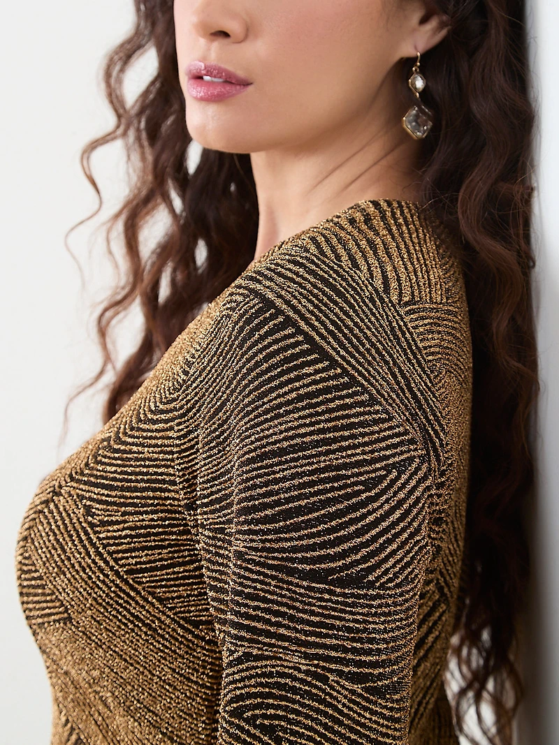 Petite Long Sleeve Stretch Shimmer Tunic