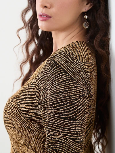 Petite Long Sleeve Stretch Shimmer Tunic