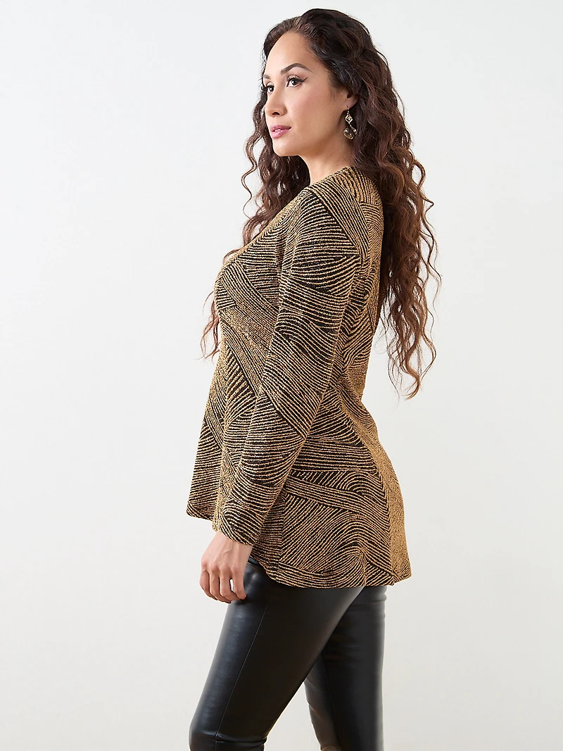 Petite Long Sleeve Stretch Shimmer Tunic