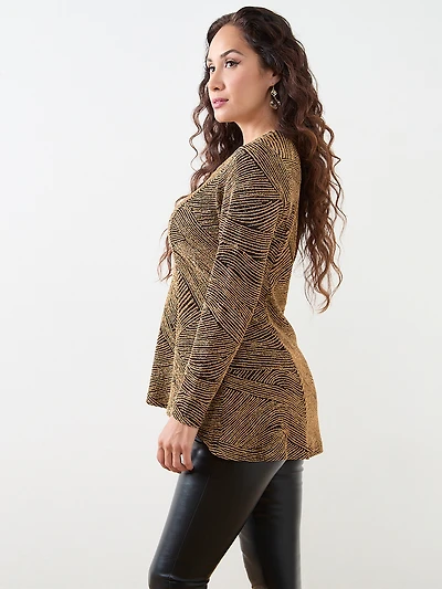 Petite Long Sleeve Stretch Shimmer Tunic