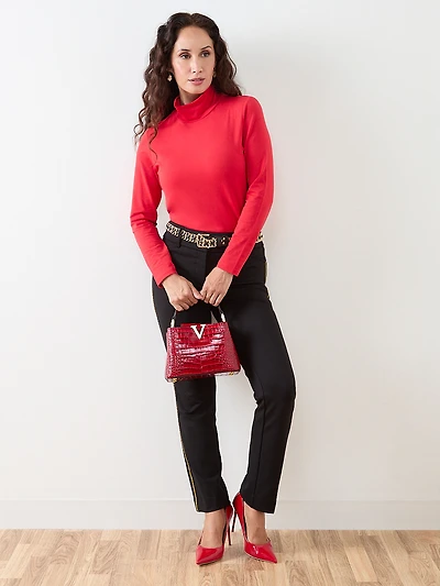 Petite Long Sleeve Stretch-Jersey Turtleneck