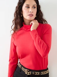 Petite Long Sleeve Stretch-Jersey Turtleneck
