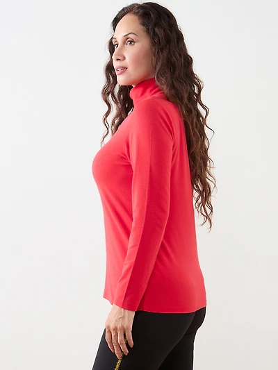 Petite Long Sleeve Stretch-Jersey Turtleneck