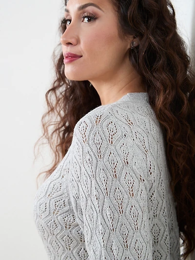 Petite Pointelle V-Neck Sweater