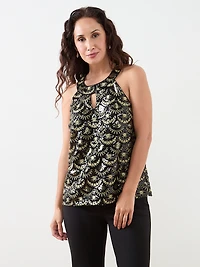 Petite Sequin Halter Blouse