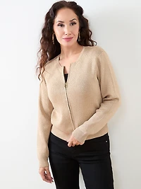 Petite Short Gold Metallic Sweater Jacket