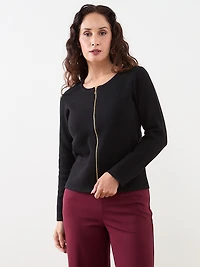 Petite Short Length Zip-Front Sweater
