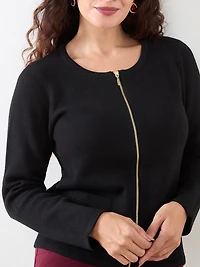 Petite Short Length Zip-Front Sweater