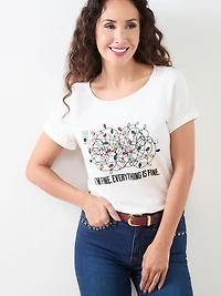 Petite Short Sleeve Holiday Tee with Christmas Lights