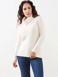 Petite Space Dye Cowl Neck Pullover