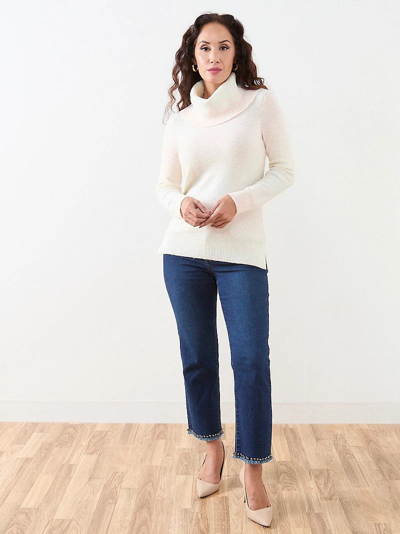 Petite Space Dye Cowl Neck Pullover