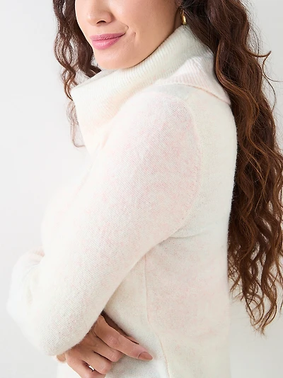 Petite Space Dye Cowl Neck Pullover