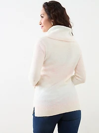 Petite Space Dye Cowl Neck Pullover